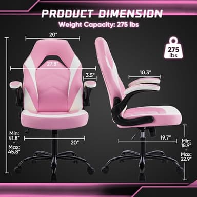 DUMOS Ergonomic Computer Gaming Chair - Home Office Desk with PU Leather Lumbar Support, Height Adjustable Big and Tall Video Game with Flip-up Armrest, Swivel Wheels for Adults - Image 3