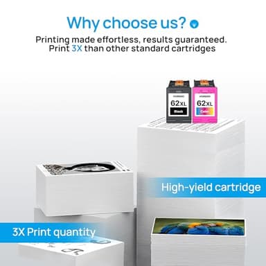 62XL Ink Cartridges Black and Color Compatible for HP Ink 62 XL 62XL Work for Envy 5540 5643 5542 5544 5545 5640 5642 5660 5665 7640 7645 8000 Officejet 5740 5741 5742 5743 5744 5745 Printer (2 Pack) - Image 6
