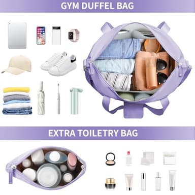 ETRONIK Gym Bag for Women, Travel Duffel Bag with USB Charging Port, Weekender Overnight Bag with Wet Pocket and Shoes Compartment for Women, Travel, Gym, Yoga (Purple) - Image 4