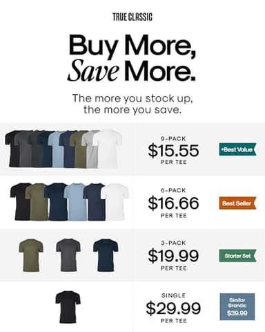 True Classic Mens T-Shirts – Short Sleeve Crew Neck T Shirts for Man, Cotton Blend Plain Novelty Men's T-Shirts, Pack of 6, Variety, XL - Image 3