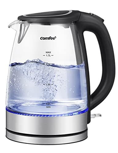 COMFEE' Glass Electric Tea Kettle & Hot Water Kettle Electric, 1.7L Electric Kettle with LED Indicator, 1500W Fast Boil, Auto Shut-Off and Boil-Dry Protection - Image 1