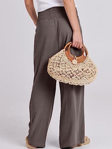 ANRABESS Women Linen Palazzo Pants Summer Boho Wide Leg High Waist Casual Lounge Pant 2025 Beach Travel Vacation Outfits Coffee X-Large - Image 4