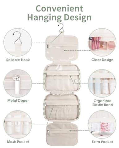Narwey Hanging Toiletry Bag for Women Travel Checkered Makeup Bag Organizer Toiletries Bag for Travel Size Essentials Accessories Cosmetics (Mint Green Checkerboard (Medium)) - Image 3