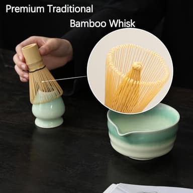 Buucup Japanese Matcha Set, Matcha Bowl with Spout, Matcha Whisk and Holder, Bamboo Matcha Scoop and Stainless Steel Sifter - 5 Pcs Gradient Green Matcha Kit for Matcha Lover - Image 3