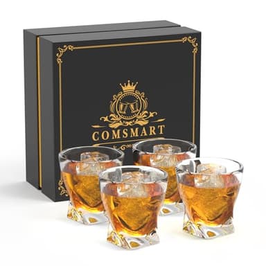 Comsmart Whiskey Glass with Luxury Box, 10 oz Crystal Old Fashioned Lowball Rocks Glasses, Gift for Men Drinking Scotch Bourbon Cocktail Liquor Vodka Malt Cognac (4) - Image 1