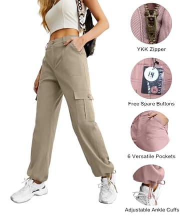 Women High Waisted Cargo Pants Wide Leg Casual Pants 6 Pockets Combat Military Trousers - Image 2