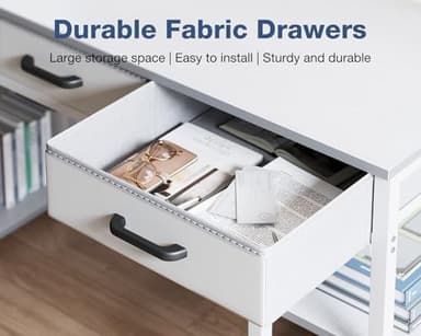 Casaottima Small Office Desk with Fabric Drawers, Computer Desk with Storage Shelves, Modern Writing Table, 48" Home Desk, Pure White - Image 4