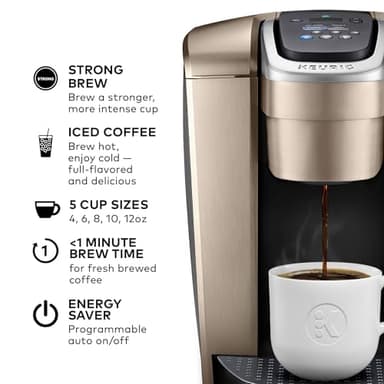 Keurig K-Elite Single Serve K-Cup Pod Coffee Maker, with Strength and Temperature Control, Iced Coffee Capability, 8 to 12oz Brew Size, Programmable, Brushed Gold - Image 3