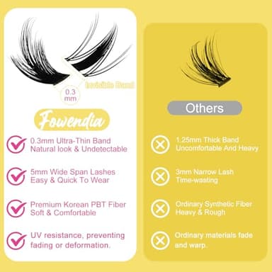Fowendia Manga Lash Clusters Kit 8-18mm Eyelash Clusters DIY Lash Extension Kit Waterproof Anime Lashes Ultra-Thin Invisible Band 0.3mm Individual Cluster Eyelash Extensions, California Sunset-Kit - Image 6