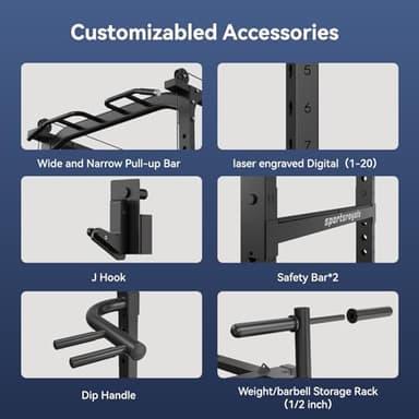Sportsroyals Power Cage,1600lbs Multi-Function Power Rack with Adjustable Cable Crossover System and More Training Attachment, Weight Cage for Home Gym with Multi-Weight Combination Barbell Plates - Image 6