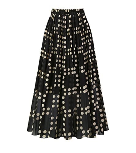 Kingfancy Women's Pleated Skirt Chiffon Elastic Waist A-Line Midi Length Skirt Black Dot M - Image 1