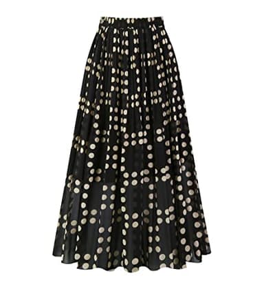 Kingfancy Women's Pleated Skirt Chiffon Elastic Waist A-Line Midi Length Skirt Black Dot M - Image 1
