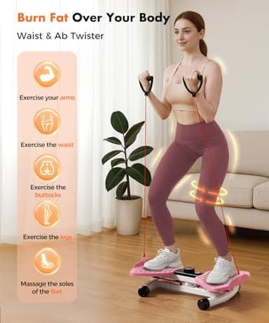 RENRUI Waist Twisting Machine Fitness Tool, Ab Twister Board with the Smart LED Digital Monitor, 300lbs Capacity & 20dB Ultra-Quiet, Anti-Slip Home Gym Workout Equipment for Women (Pink) - Image 3