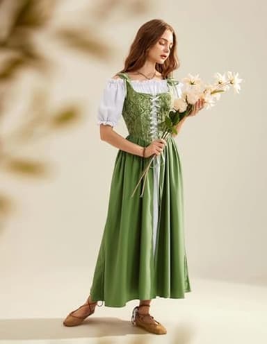 Scarlet Darkness Renaissance Costume Women Medieval Corset Dress Puff Sleeve Fairy Dress - Image 6