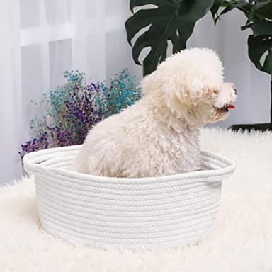ABenkle Small Basket with Handles - Decorative Durable Rope Woven Storage Bin Shelf Storage Organizer Cube, Easter Baby Gift Basket, 12"x8"x5", White - Image 4