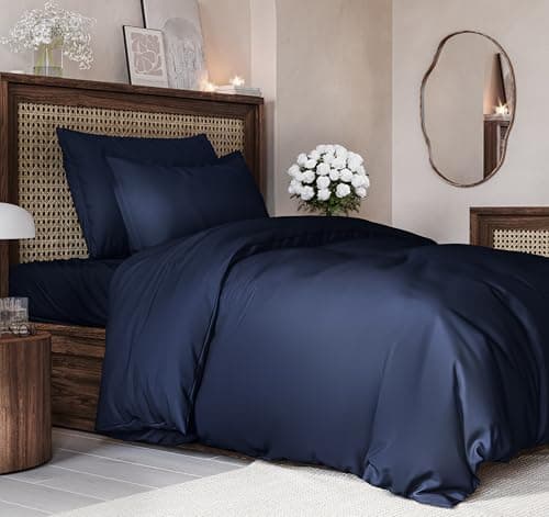 Duvet Cover Twin/Twin XL Size Set - Extra Soft Twin/Twin XL Size Duvet Cover 68 x 90 with 1 Pillow Shams - Hotel Luxury and Fade Free with Zipper Closures & Ties - Breathable Bedding Set (Navy Blue) - Image 1