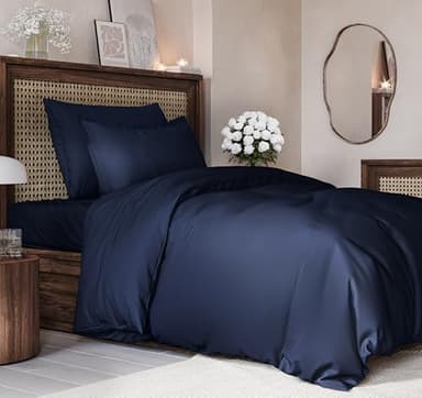 Duvet Cover Twin/Twin XL Size Set - Extra Soft Twin/Twin XL Size Duvet Cover 68 x 90 with 1 Pillow Shams - Hotel Luxury and Fade Free with Zipper Closures & Ties - Breathable Bedding Set (Navy Blue) - Image 1