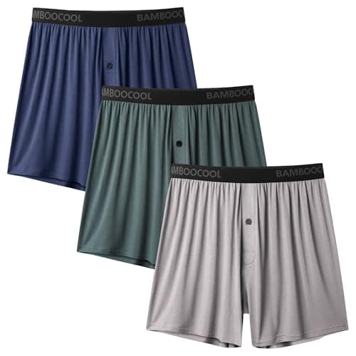 BAMBOO COOL Men's Boxer Shorts Underwear Soft Comfortable Breathable Classic Casual Loose Stretch Knit Short (3 Pack), X-Large - Image 1