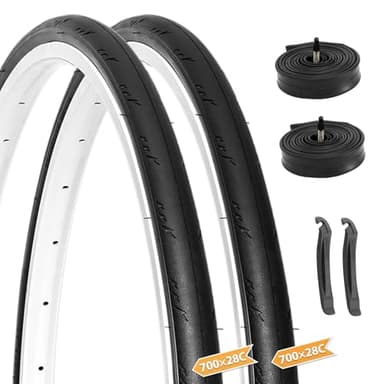 Hycline Road Bike Tires Set: 2-Pack 700x28C(28-622) Folding Replacement Puncture-Resistant Bicycle Tires and 2 Pcs 700x25-28C Inner Tubes Presta Valve with Tire Levers for City Commuter Road - Image 1