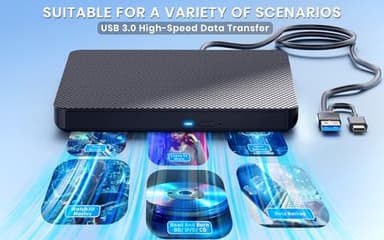aelrsoch External Compatible Blu ray Drive Player Read/Write Compatible Bluray Burner Compatible USB 3.0 and Type-C DVD Burner Blu-ray/DVD/CD, BD Drive, Windows 7-11 & Mac, PC (Black) - Image 5
