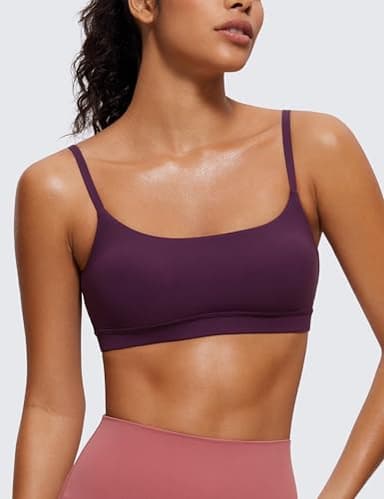 CRZ YOGA Womens Butterluxe Adjustable Spaghetti Strap Sports Bra - Scoop Neck Wireless Padded Yoga Workout Crop Top Deep Purple XX-Small - Image 5