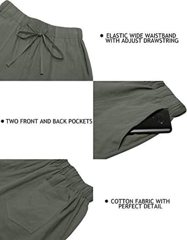 KISSMODA Womens Casual Plain Shorts Elastic Drawstring Pockets Summer Lounge Linen Short Green - Image 3