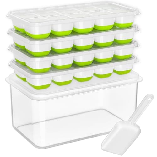 DOQAUS Ice Cube Tray with Lid and Bin, 4 Pack Silicone Plastic Ice Cubes Trays for Freezer with Box/Container, Stackable with Storage Iced Bucket Kits, Scoop, for RV, Soup, Food, Cocktail, Coffee - Image 1