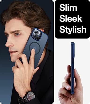 TORRAS Magnetic Designed for iPhone 13 Pro Max Case, [Military Grade Drop Tested] [Compatible with MagSafe] Shockproof Translucent Hard Back Soft Slim Protective Case for iPhone 13 Pro Max, Blue - Image 7