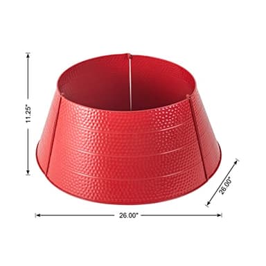 Glitzhome 26" D Red Hammered Metal Tree Collar Tree Base Cover Decorative Christmas Tree Ring for Christmas Decoration - Image 2