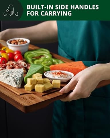 ROYAL CRAFT WOOD Wooden Cutting Boards for Kitchen Meal Prep & Serving - Bamboo Wood Serving Board Set with Deep Juice Groove Side Handles - Charcuterie & Chopping Butcher Block for Meat (3 Pcs) - Image 7