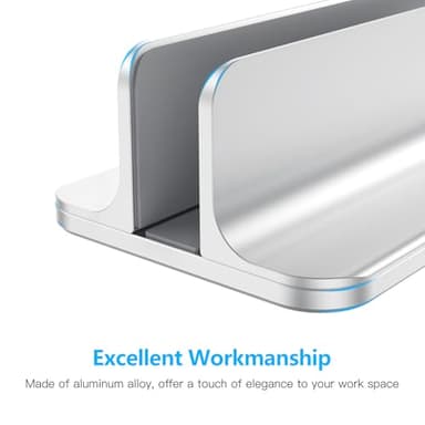 OMOTON Vertical Laptop Stand Holder, Desktop Aluminum Stand for MacBook with Adjustable Dock Size, Fits All MacBook, Surface, Chromebook and Gaming Laptops (Up to 17.3 inches), Silver - Image 7