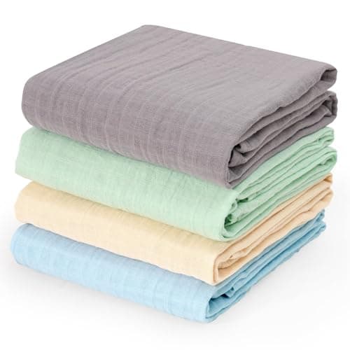 david's kids 4 Pack Baby Muslin Swaddle Blankets 47" x 47", 100% Cotton Swaddling Blankets Wrap for Boys Girls, Ultra Soft Breathable Receiving Blanket, New Born Essentials, Green&Grey&Blue&Beige - Image 1