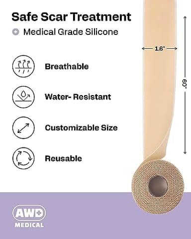 AWD Silicone Scar Sheets for Surgical Scars - Seamless Medical Grade Silicone Scar Tape for C Section, Tummy Tuck Tape - Silicone Skin Patches After Surgery Must Haves (1.6" x 60" Seamless Roll) - Image 7