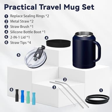 BENZZO 50 oz Tumbler with Handle and Straw Large Coffee Travel Mug Insulated Water Jug Thermal Cup Cold and Hot with Lid - Image 6