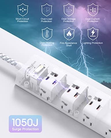 Surge Protector Power Strip - 10 FT Extension Cord, Power Strip with 12 Widely AC Outlet 3 USB, Flat Plug, Wall Mount Overload Protection, 1050J, Desk Charging Station for Home Office, ETL Listed - Image 4