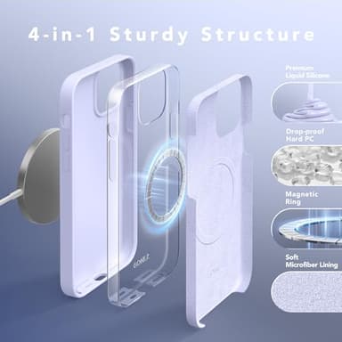 GONEZ Magnetic for iPhone 12 Case / 12 Pro Case, Compatible with MagSafe, [Screen Protector + Camera Lens Protector], Silicone Shockproof Anti-Scratch Protective Phone Case 6.1 inch, Lilac - Image 8