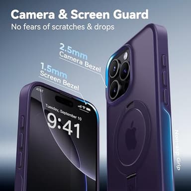 CASEKOO Designed for iPhone 16 Pro Case with Magnetic Invisible Stand [Military Drop Protection] [Compatible with MagSafe] Shockproof Slim Translucent Matte Case 6.3 Inch, Purple - Image 4