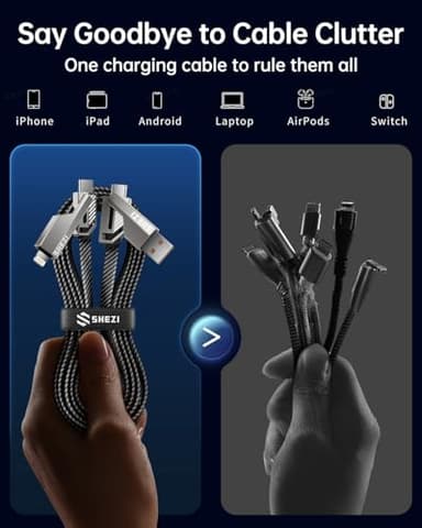 SHEZI [Upgraded 2.0] 4-in-1 USB C Cable 60W 5FT Compatible with Lightning Cable [Fast Charging & Data Transfer] Flat Braided Multi Charger Cord Combo with L/USB C/A Port for iPhone/iPad & All Devices - Image 7