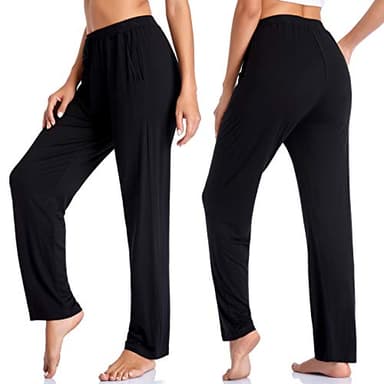 ASIMOON Women's Yoga Pants Soft Comfy Stretch Loose Straight Casual Athletic Pants Running Workout Lounge Pants with Pockets Black - Image 3