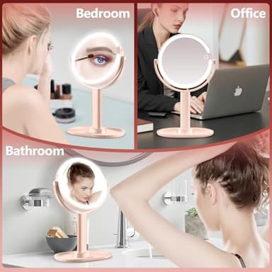 MIYADIVA Makeup Mirror with Lights,20X Magnifying Mirror with Light and Touch Switch,Vanity Mirror with 3 Color Light and 80 LEDs,2-Sided Lighted Magnified Mirrors 8.8 Inches, Pink - Image 8