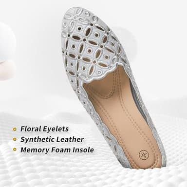 BABUDOG Womens Flats,Black and White Dress Flats with Flower Eyelets,Breathable Ballet Flats(Light Grey.US8) - Image 2