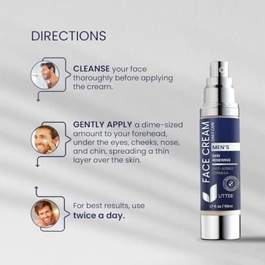 6-in-1 Face Cream for Men: Anti Aging & Wrinkle Cream for Men with Collagen, Hyaluronic Acid, Vitamins E & B, Shea Butter - Dark Spots Remover & Eye Bags Treatment - 1.7 oz. - Image 6