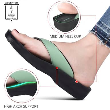 AEROTHOTIC Arch Support Flip Flops for women Stylish Cushioned Padded Straps with Soft Toe Post Slip on Footwear Dressy Travel Recovery Outdoor Comfortable Walking Sandals (Ravine Sage Green, Size 8) - Image 4