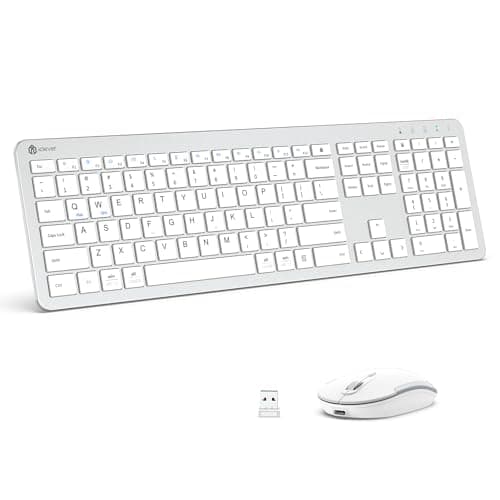 iClever Wireless Keyboard and Mouse, GK08 White Keyboard Mouse Combo, Ergonomic, Quiet, Full Size Design with Number Pad, 2.4G Connection for Mac, Windows and Computer - Image 1