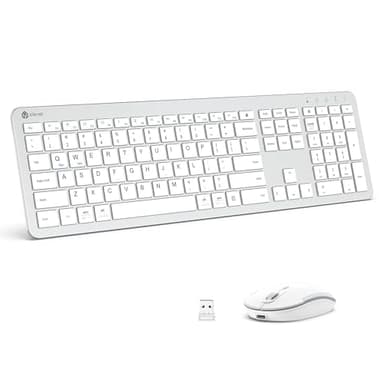 iClever Wireless Keyboard and Mouse, GK08 White Keyboard Mouse Combo, Ergonomic, Quiet, Full Size Design with Number Pad, 2.4G Connection for Mac, Windows and Computer - Image 1