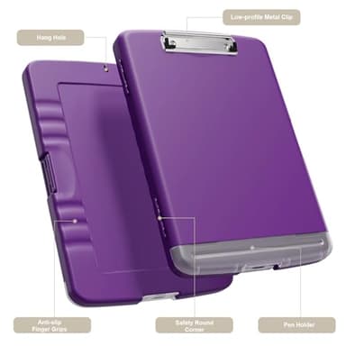 Piasoenc Clipboard with Storage, 8.5 x 11 Organization Box with Pen Holder and A4 Legal Paper Folder, Folio & Side-Opening, Low Profile Clip,for Nurses,Teachers, Size 14 x 9.6 x 1.2 in, Deep Purple - Image 2