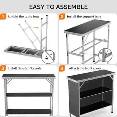 VINGLI 39" Portable Bar Table, 3-Tier Shelves, Mobile Bar Table for Events, Party, Camping, Picnic, Tradeshow, Indoor with Black Skirt(1 Pack) (2, 39") - Image 4