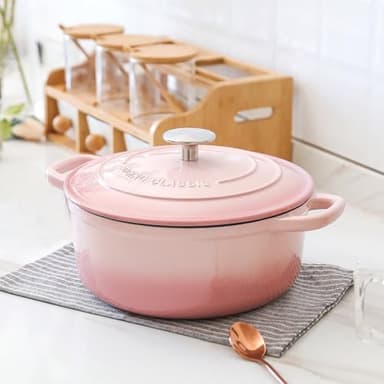 EDGING CASTING Enameled Cast Iron Covered Dutch Oven with Lid Round Pot for Bread Baking, 7 Quart, Pink - Image 6