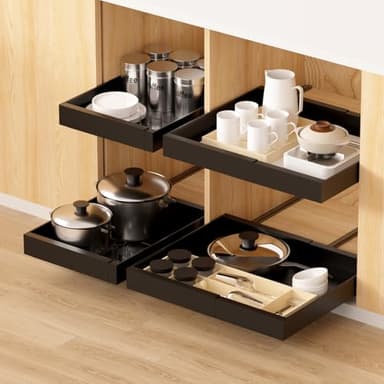 Melovinho 2 Pack Expandable Pull Out Kitchen Cabinet Organizer,Adhesive No Drilling Slide Out Drawers for Kitchen Base Cabinet,Shelves,PantryStorage, Adjustable Width Cabinets Drawers 12.4"-20.4" - Image 1