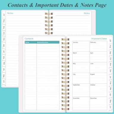 2025-2026 Monthly Planner - October 2025 - December 2026, Two Pages Per Month, 18 Monthly Calendar/Planner with Tabs, Strong Twin-Wire Binding, Inner Pocket, 3.75" x 6.5", Teal Flower - Image 6